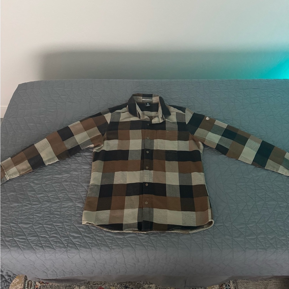 Kuhl Men's Casual Button Down Shirt - Brown and Black Plaid